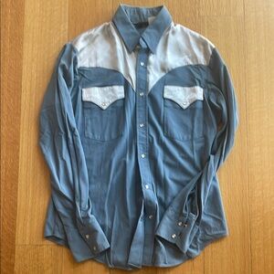 Vintage Men's Blue and White Western Shirt